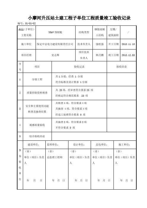 2-35KV预制舱单位工程质量验收评定统计表 