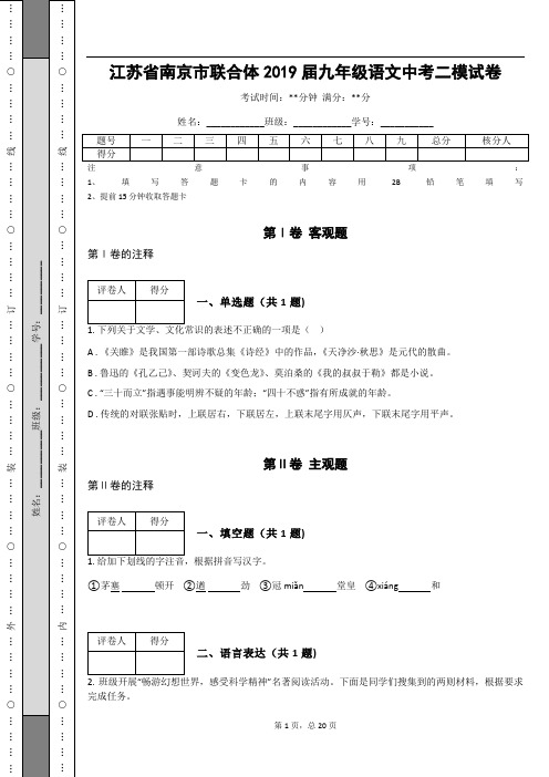 _江苏省南京市联合体2019届九年级语文中考二模试卷(含答案解析)