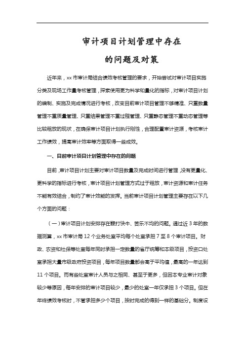 审计项目计划管理中存在的问题及对策
