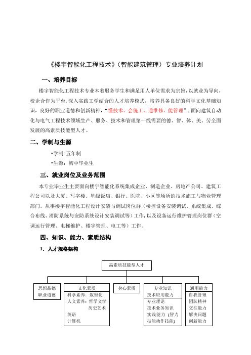 《楼宇智能化工程技术》(智能建筑管理)专业培养计划