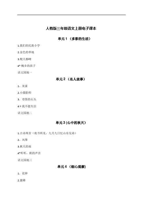 人教版小学语文电子课本题目汇总