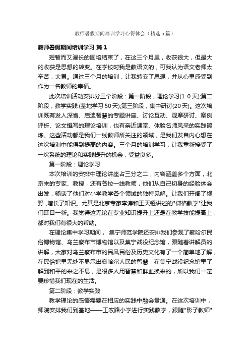 教师暑假期间培训学习心得体会（精选5篇）