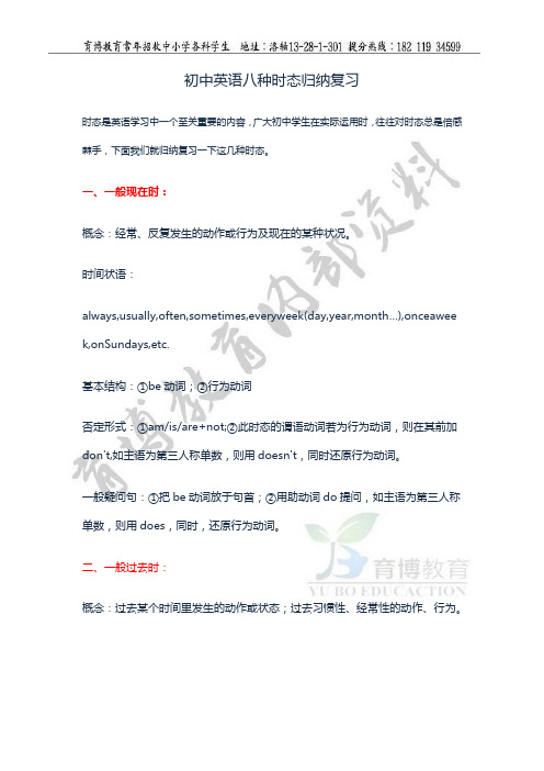 初中英语八种时态归纳复习