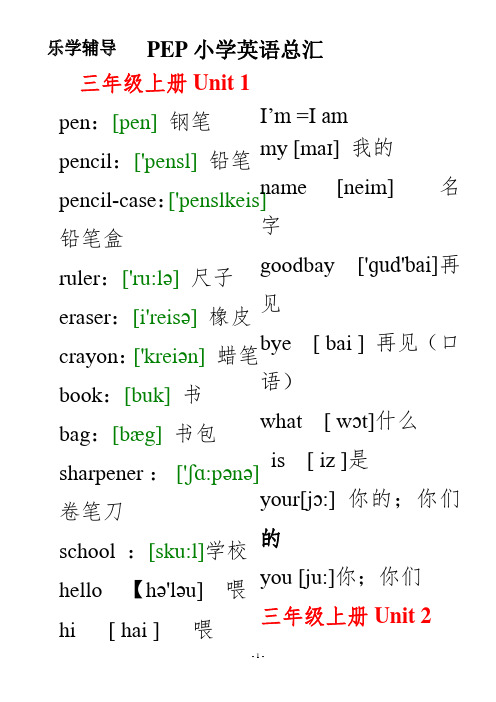 (完整版)人教版小学英语单词表(带音标)