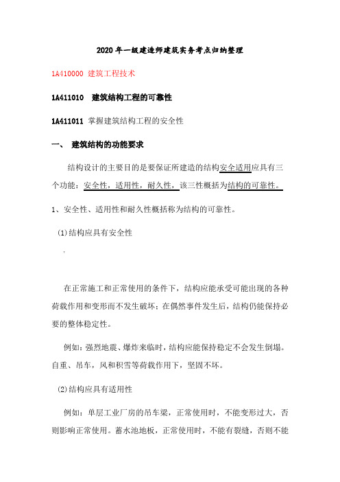 2020年一级建造师建筑实务高频考点归纳整理
