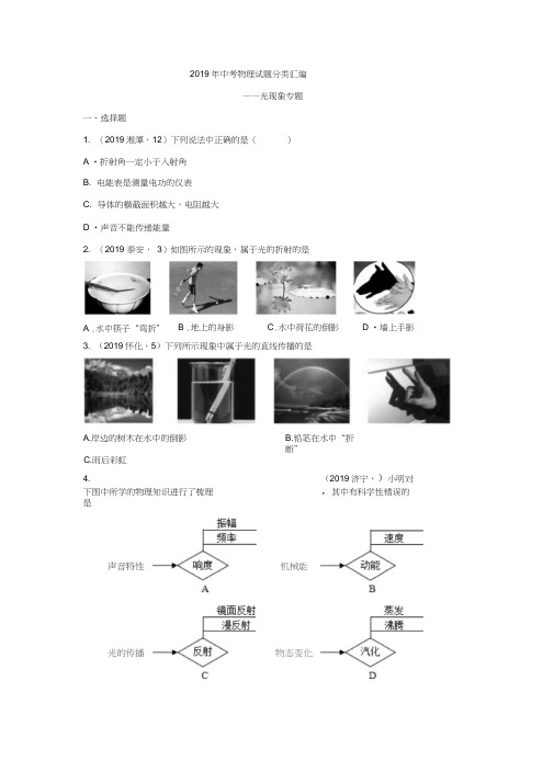 2019年中考物理试题分类汇编——光现象专题(word版含答案)