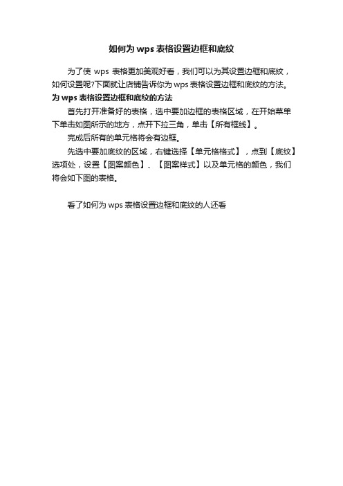 如何为wps表格设置边框和底纹