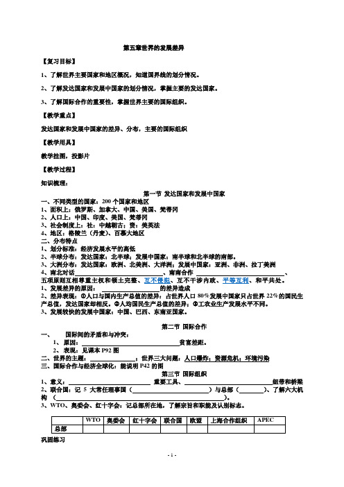 第五章世界的发展差异复习教案