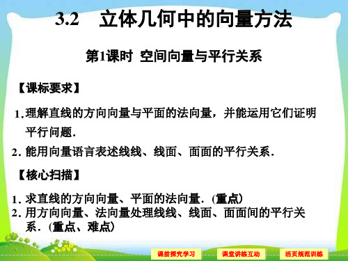 2013年最新高中数学教学精品课件：立体几何的向量方法：空间向量与平行向量
