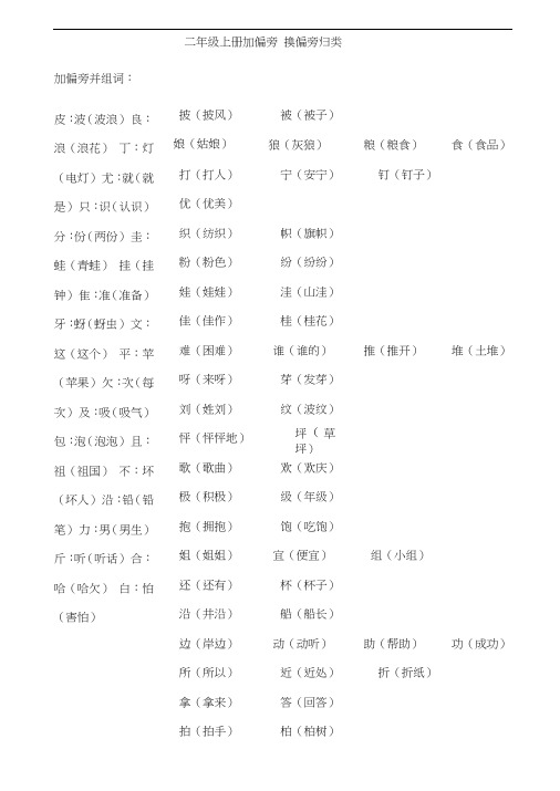 二年级上册加偏旁换偏旁归类