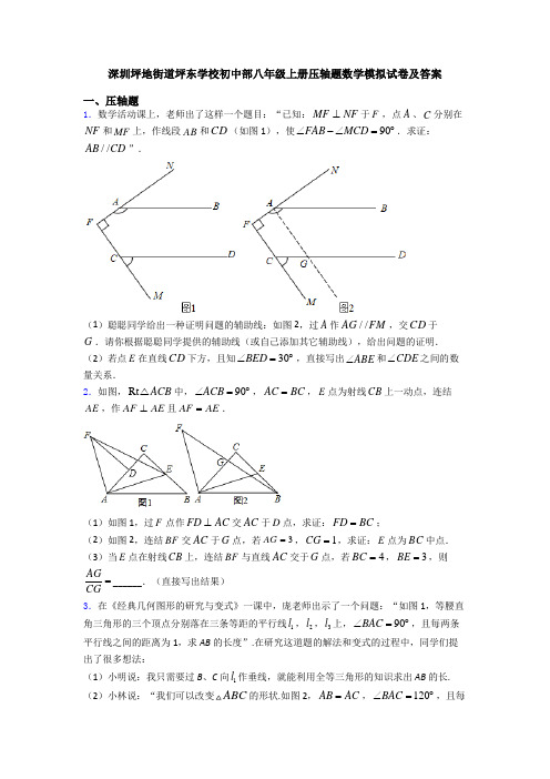深圳坪地街道坪东学校初中部八年级上册压轴题数学模拟试卷及答案