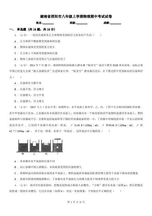 湖南省邵阳市八年级上学期物理期中考试试卷