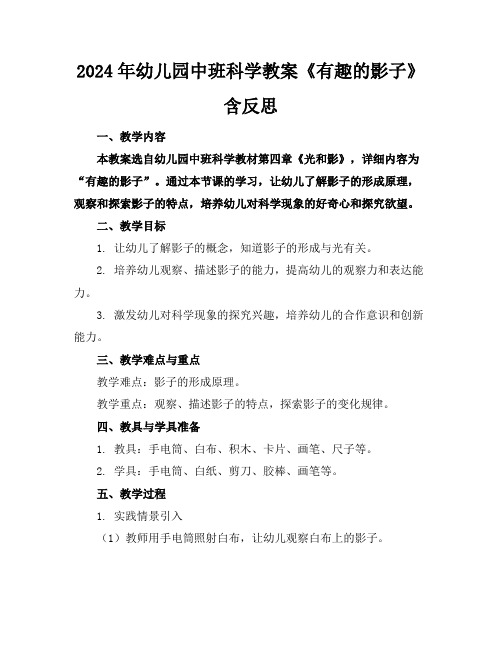 2024年幼儿园中班科学教案《有趣的影子》含反思