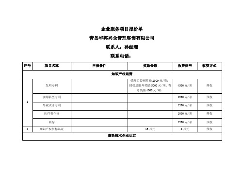 服务项目报价单