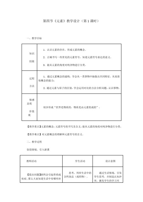 鲁教版九上化学 2.4元素  教案设计