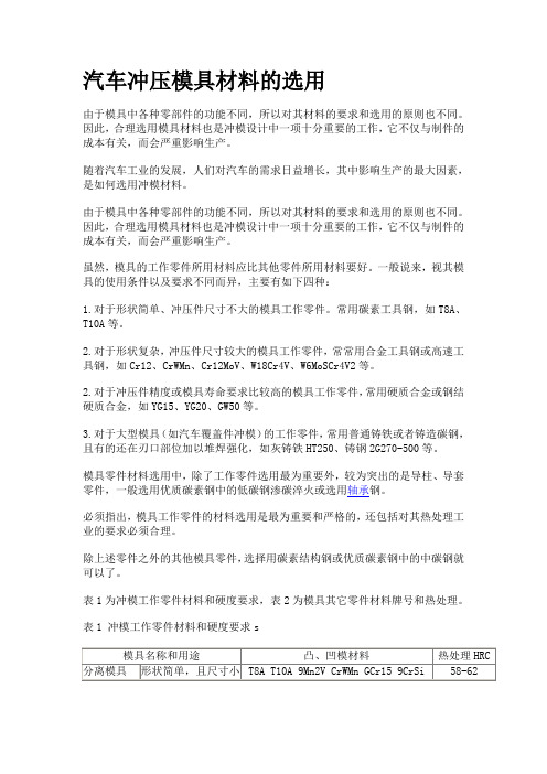 汽车冲压模具材料的选用