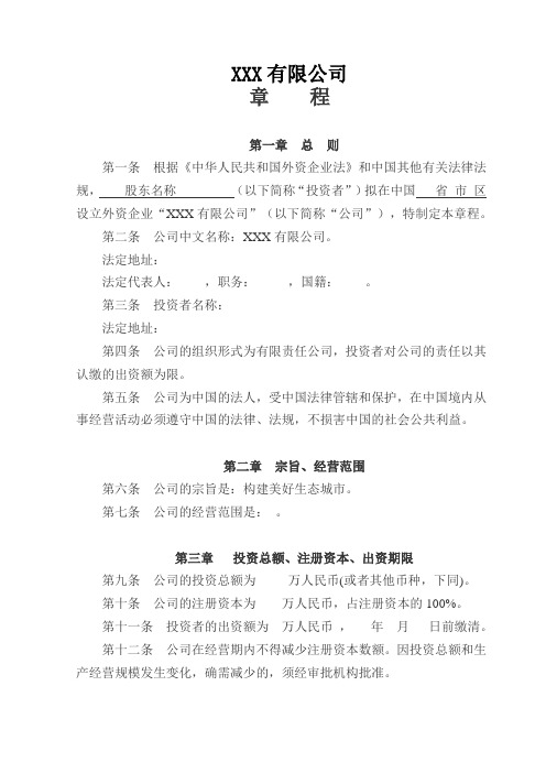 外商投资企业章程(唯一股东、执行董事、不设监事会)