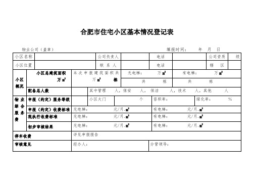 合肥住宅小区基本情况登记表