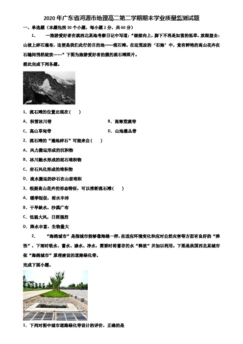 2020年广东省河源市地理高二第二学期期末学业质量监测试题含解析