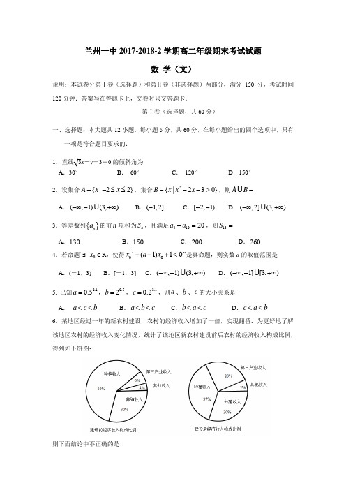 7—18学年下学期高二期末考试数学(文)试题(附答案)