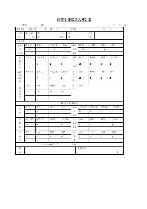 选拔干部候选人评分表格式