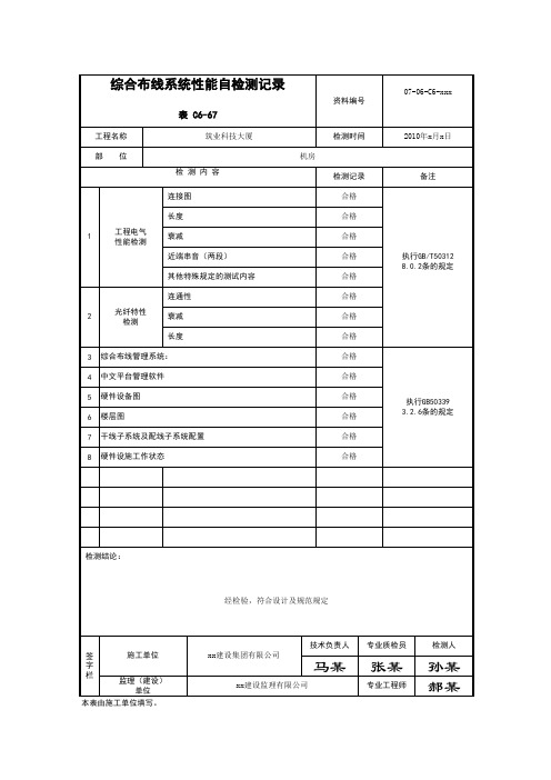 2010筑业软件 表C6-67 弱电相关资料正规模版