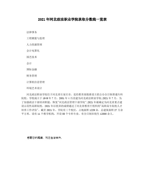 2021年河北政法职业学院录取分数线一览表