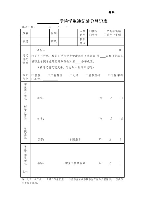 学院学生违纪处分登记表