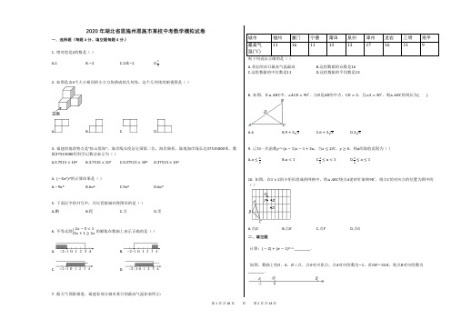 2020年湖北省恩施州恩施市某校中考数学模拟试卷