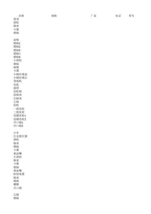 塔吊配件清单