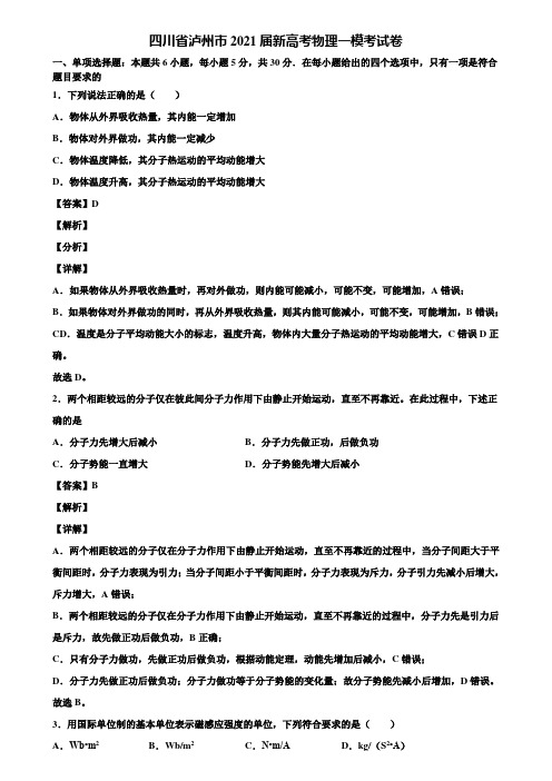 四川省泸州市2021届新高考物理一模考试卷含解析