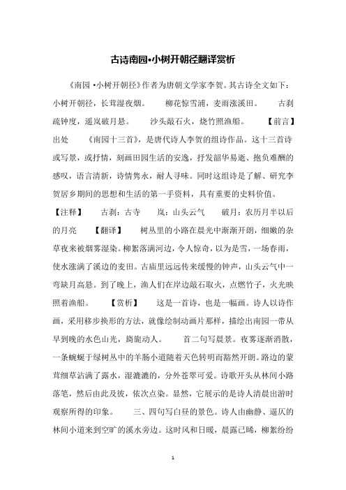 古诗南园·小树开朝径翻译赏析