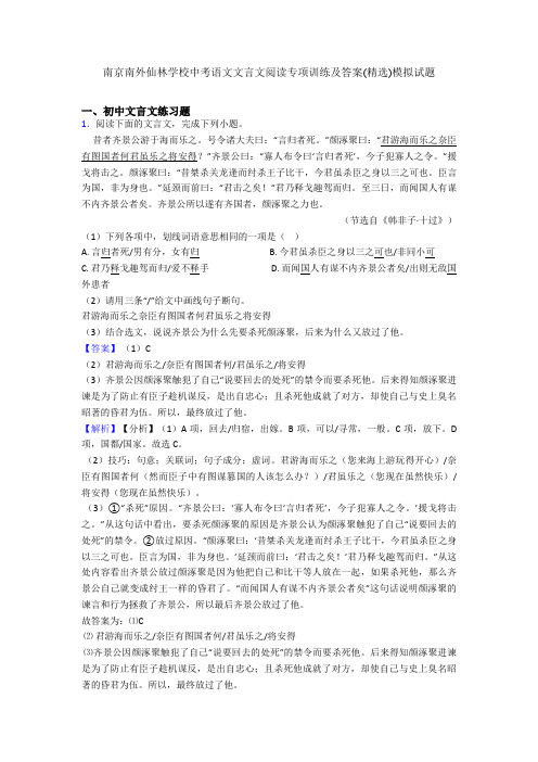 南京南外仙林学校中考语文文言文阅读专项训练及答案(精选)模拟试题