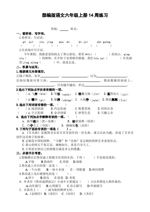 部编版语文六年级上册14周练习