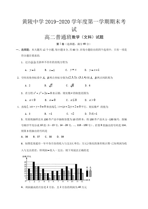 2019-2020学年陕西省黄陵中学(普通班)高二上学期期末考试数学(文)试题 含答案