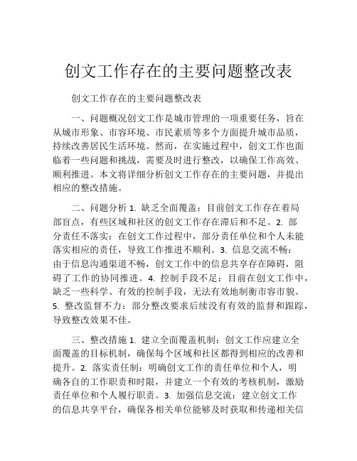 创文工作存在的主要问题整改表
