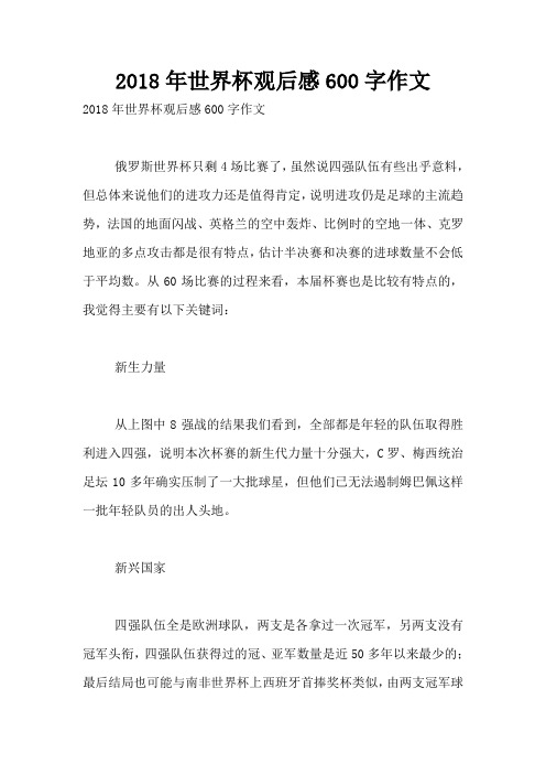 2018年世界杯观后感600字作文