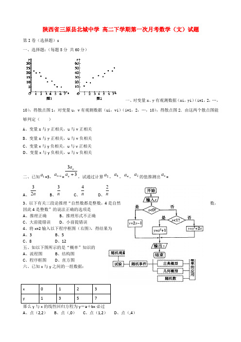 中学高二数学下学期第一次月考试题文无答案