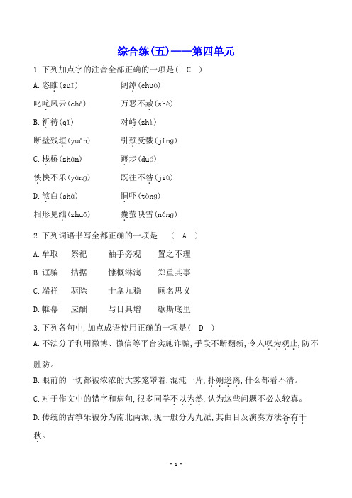 九上语文 阶段活页检测及答案解析        综合练 (19)