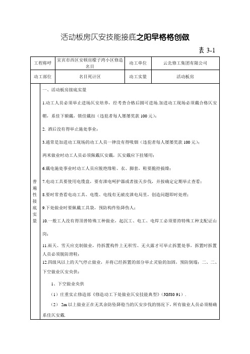 活动板房安全技术交底