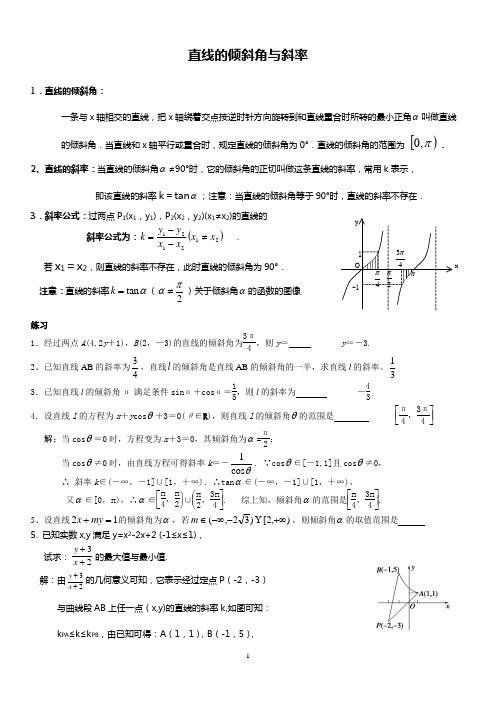 直线的倾斜角与斜率