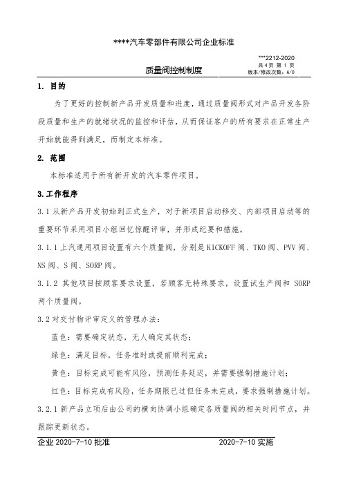 质量阀控制制度