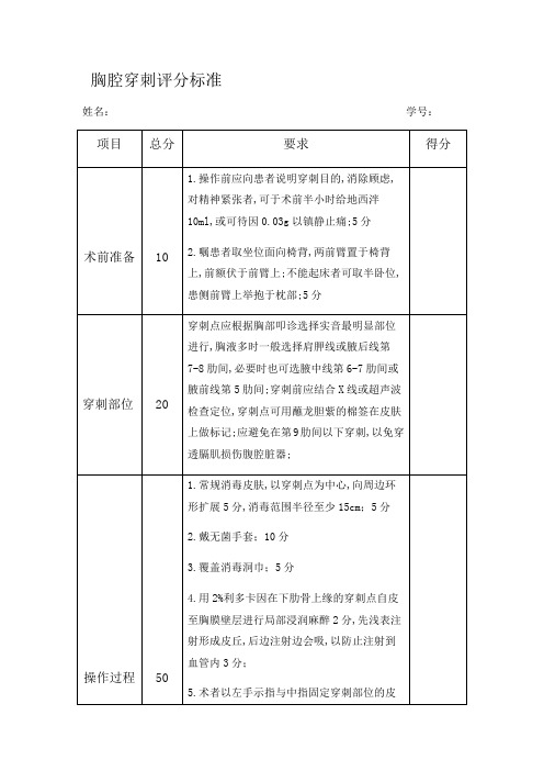 三甲医院四大穿刺操作评分标准