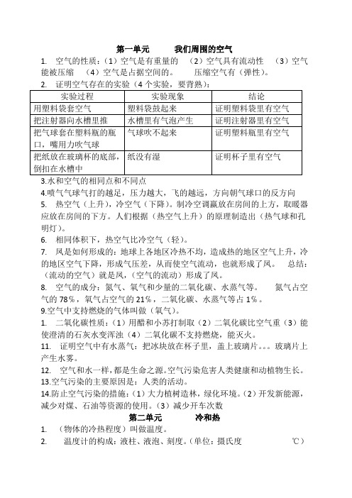 苏教版四年级科学上册知识点整理