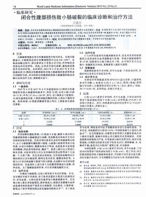 闭合性腹部损伤致小肠破裂的临床诊断和治疗方法