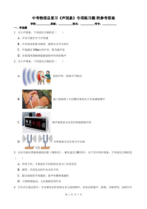 中考物理总复习《声现象》专项练习题-附参考答案