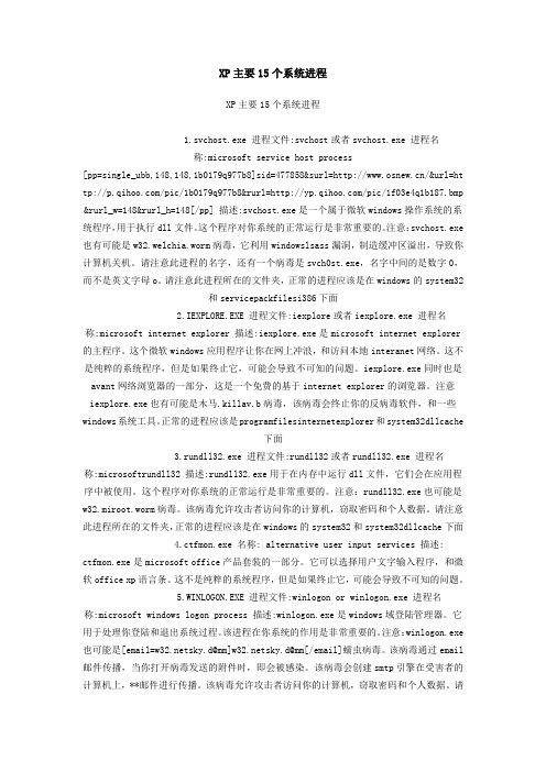 XP主要15个系统进程 文档