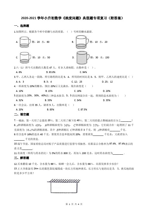 2020-2021学年小升初数学《浓度问题》典型题专项复习(附答案)