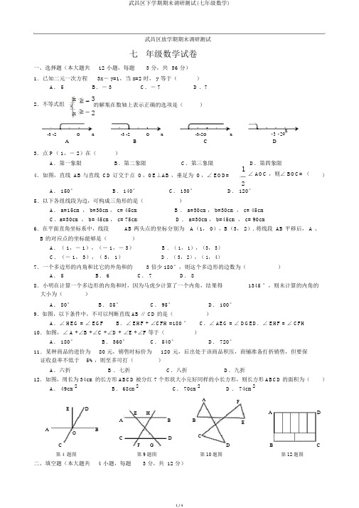 武昌区下学期期末调研测试(七年级数学)