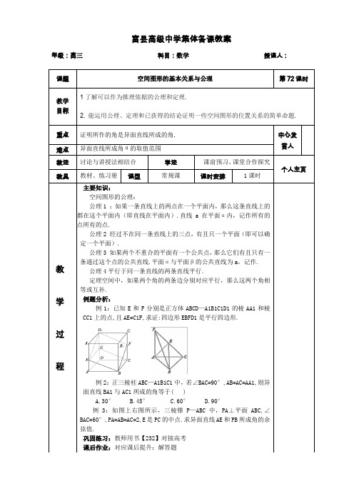 72空间图形的基本关系与公理